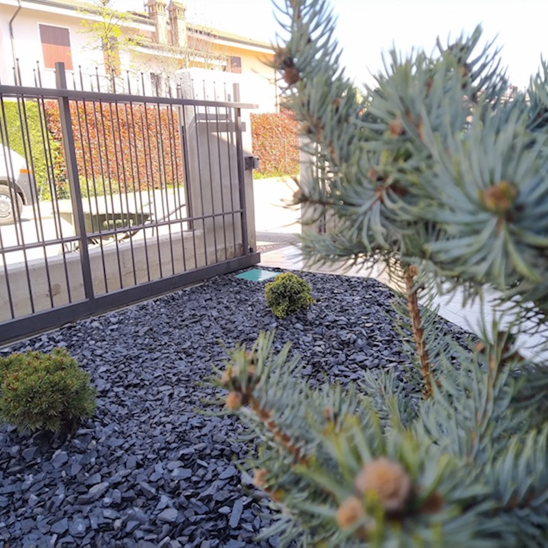 Aiuola di conifere con ardesia